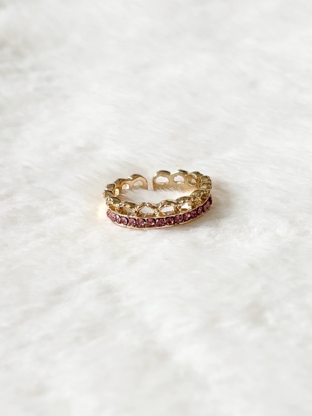 5/$15 🩷 MUST BUNDLE Gold Pink Crystal Heart Band Ring
